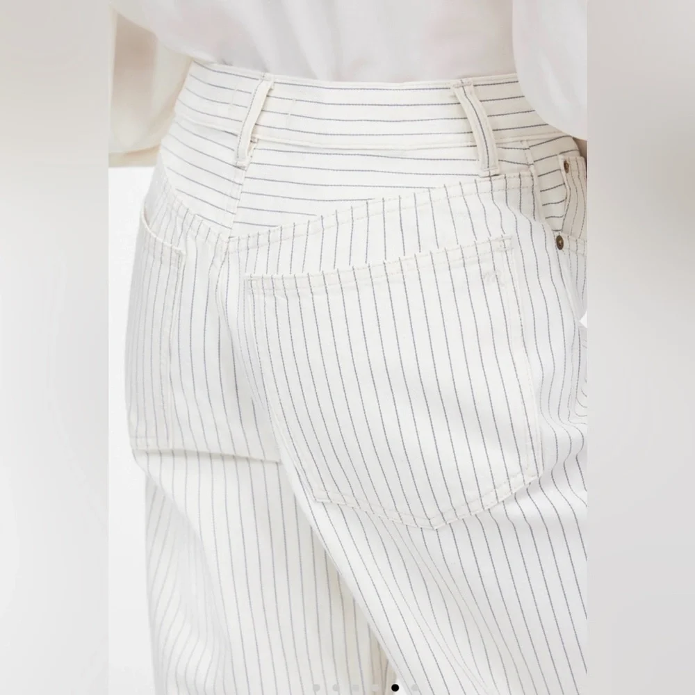 Madewell Low-Slung Baggy White Blue Striped Jeans Size 28 NWT